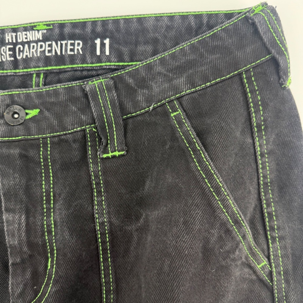 Hot Topic HT Denim Hi Rise Carpenter Jeans Women's Size 11 Black Green Stitching - Picture 3 of 15